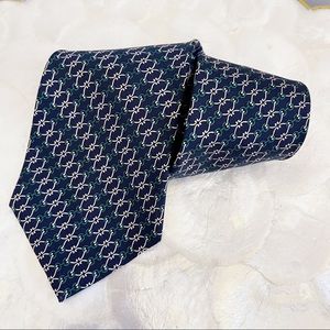 Vintage Blue White Green Links Classic Mens Silk Tie Wedding Groom